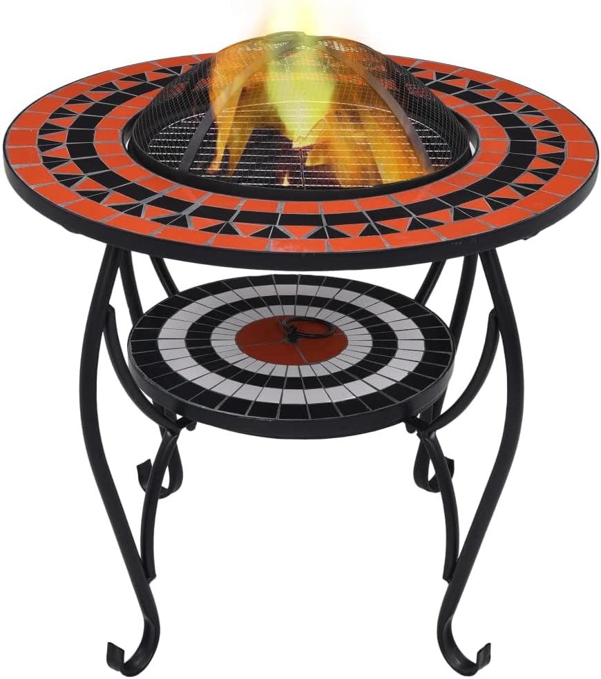 Mosaic Fire Pit Table, Terracotta and White 26.8
