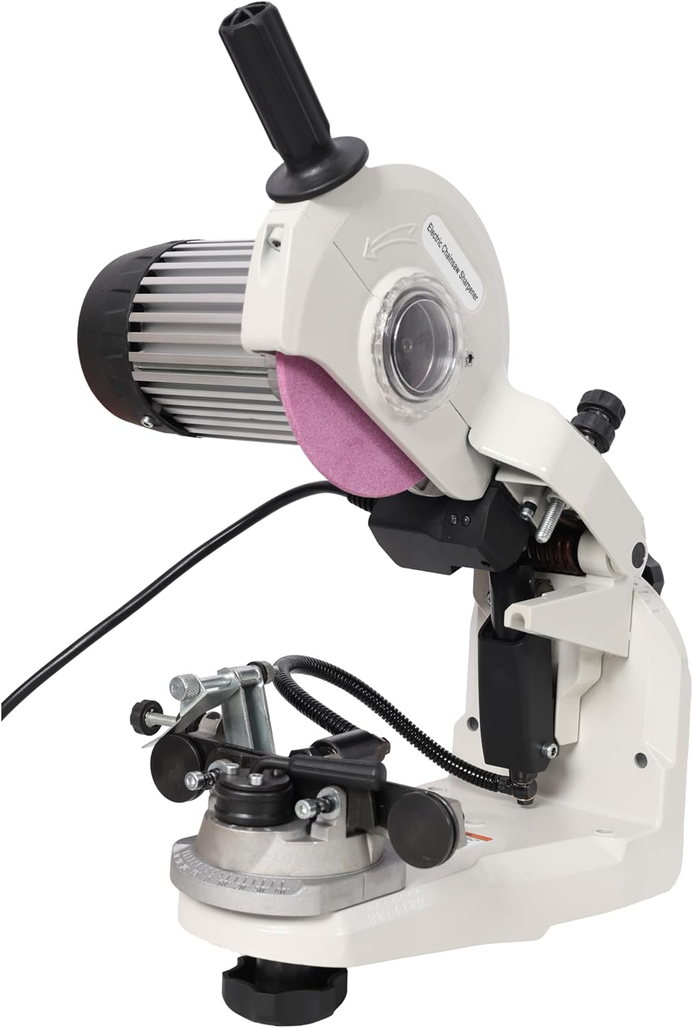 Electric Chainsaw Sharpener with Hydraulic Assist 120V - Professional Bench Grinder w/Automatic Chain Vise & 3 Premium Wheels for Logging & Woodworking (1/8