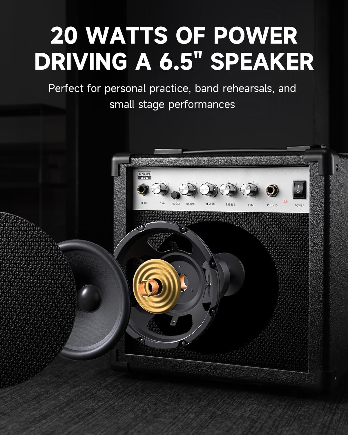 Donner Electric Guitar Amp 20W, DEA-20 Guitar Amplifier with Reverb Effects, Practice Amp with Convenient Clean&Overdrive Switch for Portable