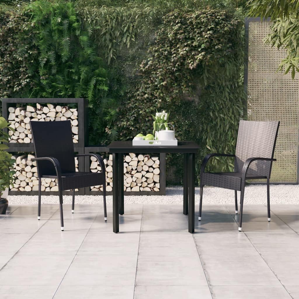 3 Piece Patio Dining Set Black Garden Furniture