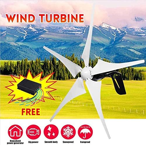 Low Noise High RPM 5Blades Horizontal Wind Turbine, 3 Phase Gearless Permanent Electric Power Generator 12000W 48V Complete Set for Homeuse