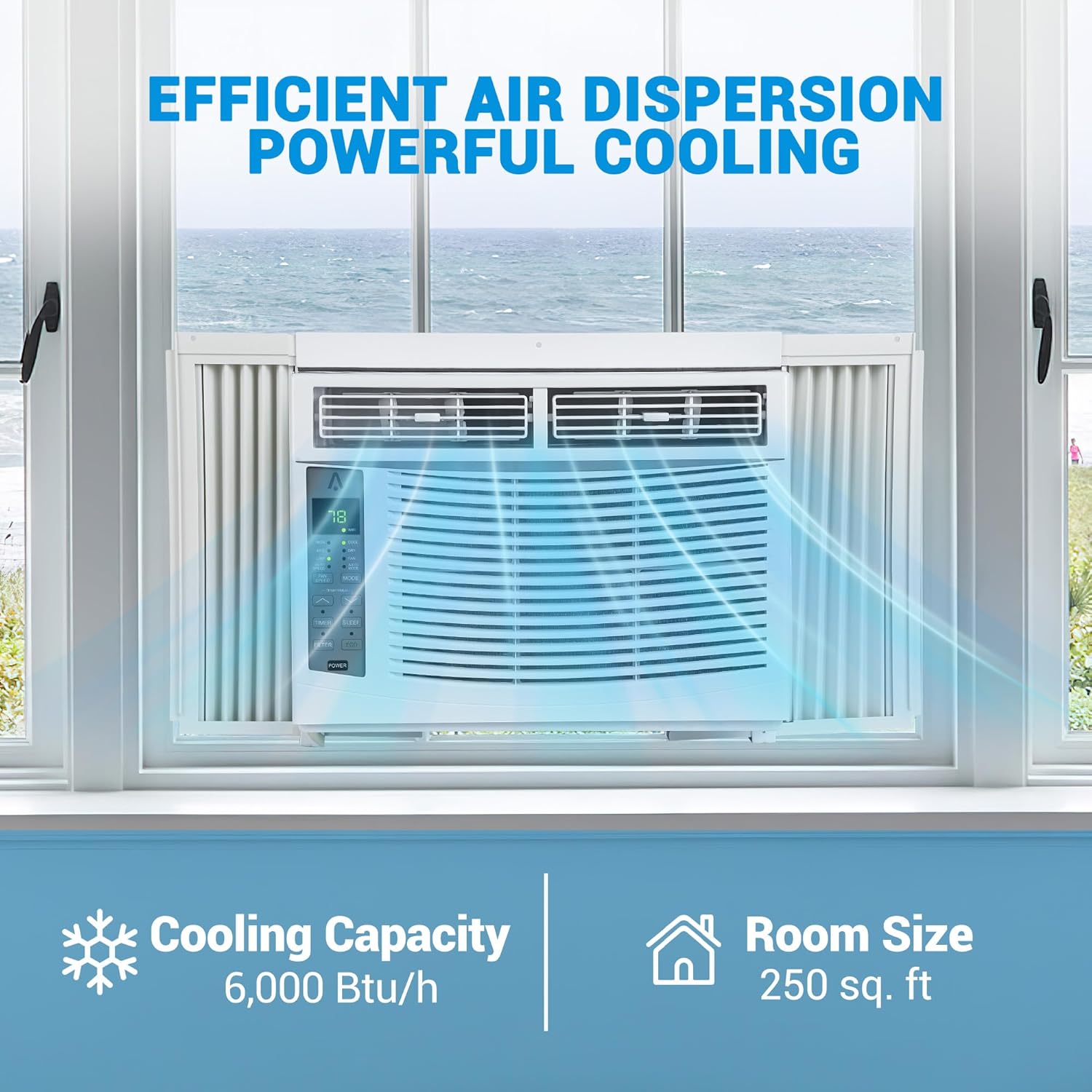 6,000 BTU Window Air Conditioner,Cool Rooms Up to 350 Sq.Ft.,Smart Window AC Unit with Smartphone App or Remote Control,3 Fan Mode,Sleep&ECO Mode,Washable Filter,for Bedroom Apartment Office,New R32