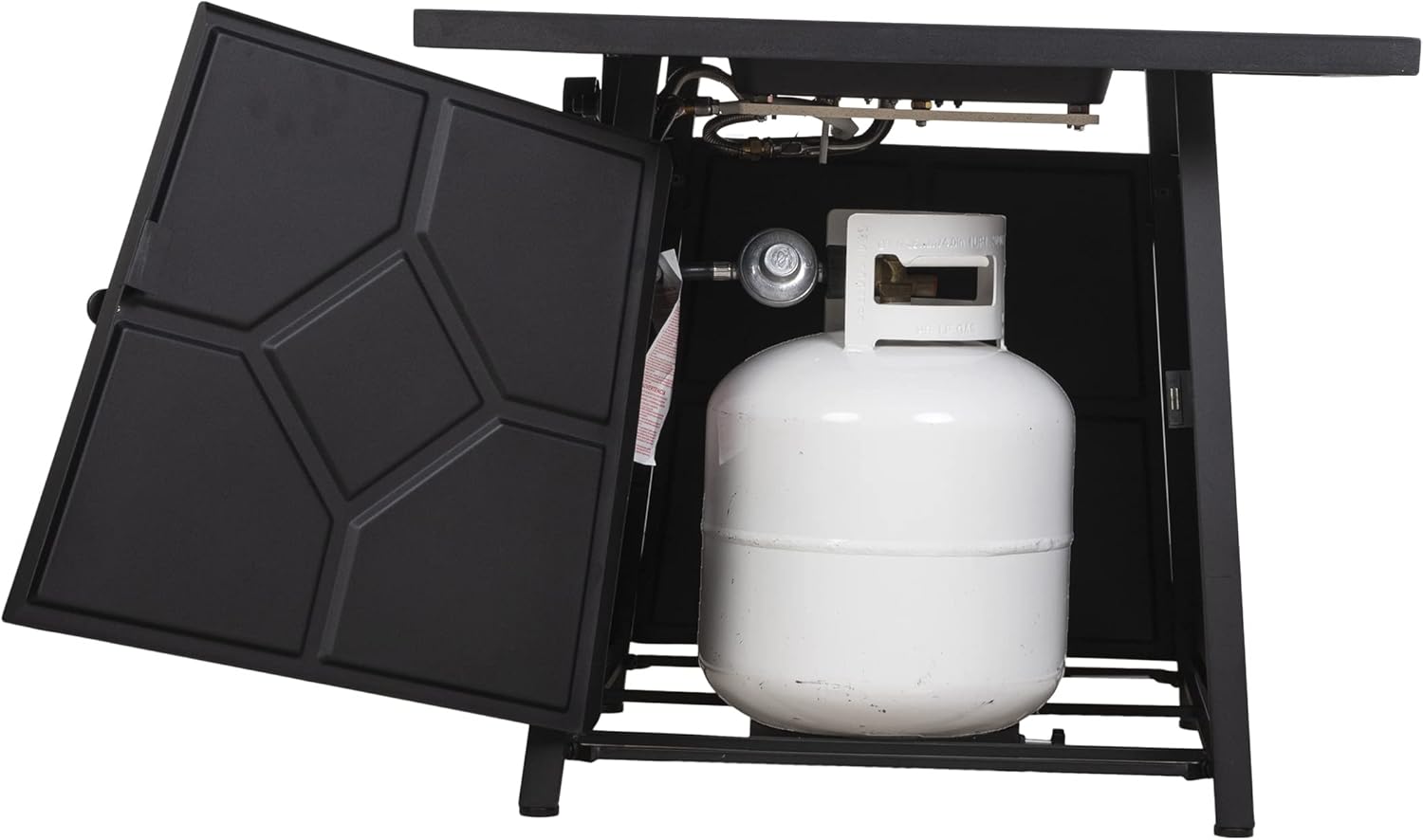 Outdoor 28 in. Square Black 40,000 BTU Steel Propane Gas Fire Pit Table with Steel lid, Weather Cover for Patio, Garden, Backyard