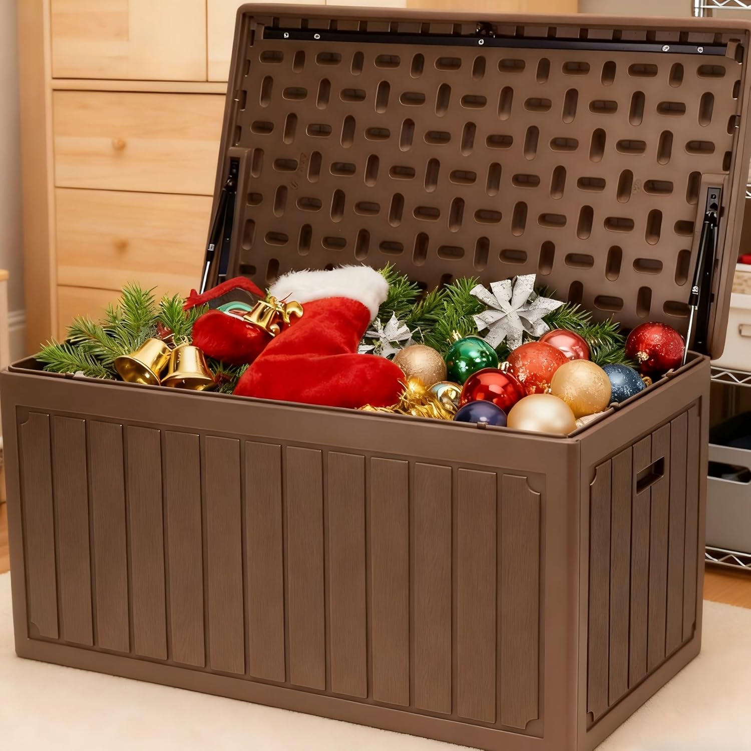 YITAHOME 90 Gallon Double-Wall Deck Box with Side Handles, Outdoor Large Storage for Patio Furniture Cushions, Garden Pool Accessories, Water Resistant & Lockable