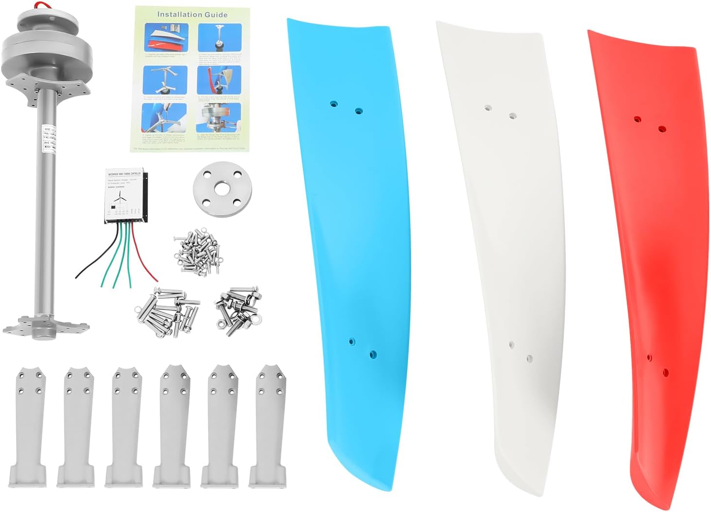 Wind Turbine Generator, 400W 24V Vertical Axis Wind Power Turbine Generator Controller, Spiral Wind Generator Kit w/3 Blades for Home, Boat, Home Windmill Kit, Low Noise