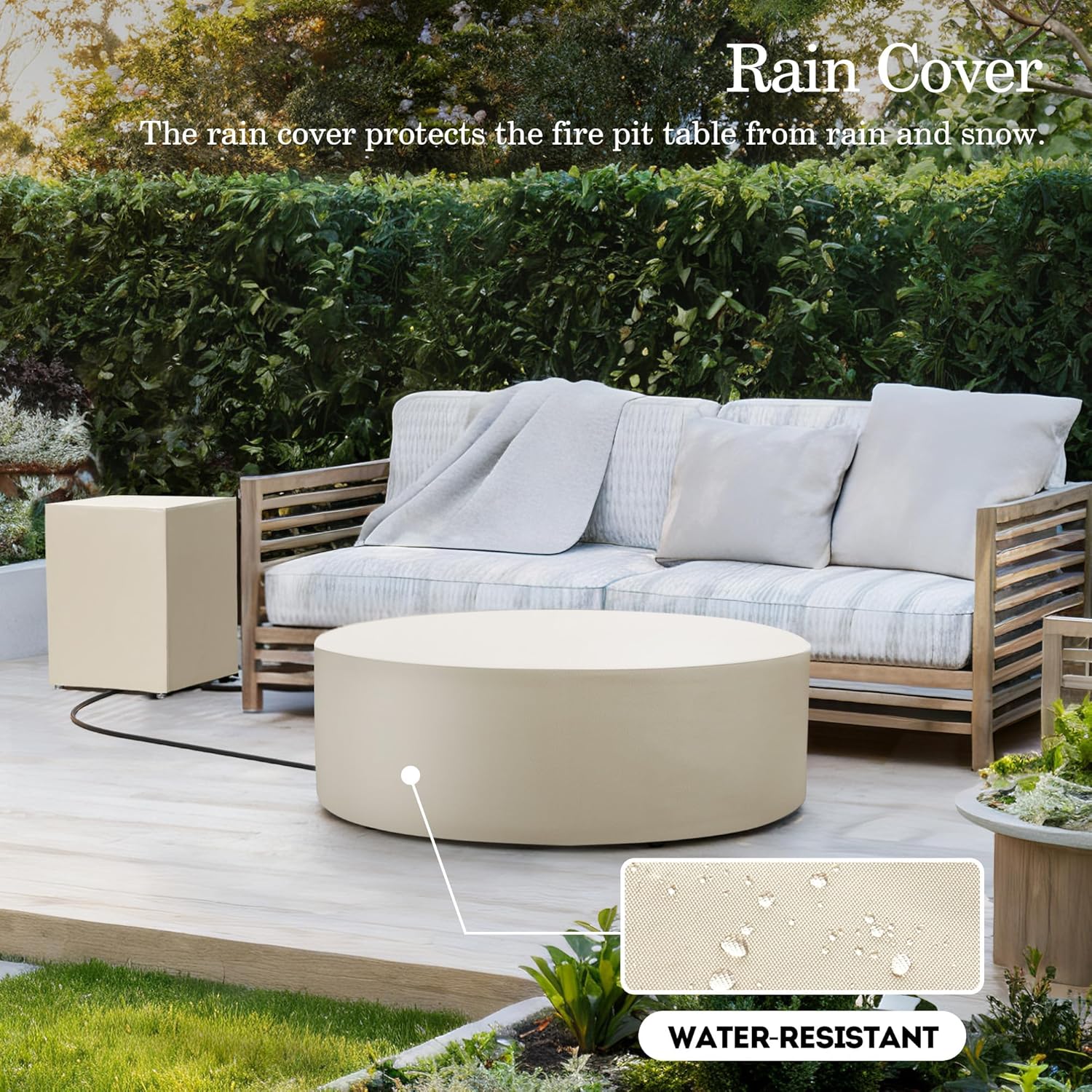 Patio Watcher 42 Inch Outdoor Propane Fire Pit Table, 50000 BTU Round Iron Gas Firepit w/Tank Table, Wind Guard, Rain Cover, Glass Rocks, Patio Fire Table for Garden Backyard, Dark Gray