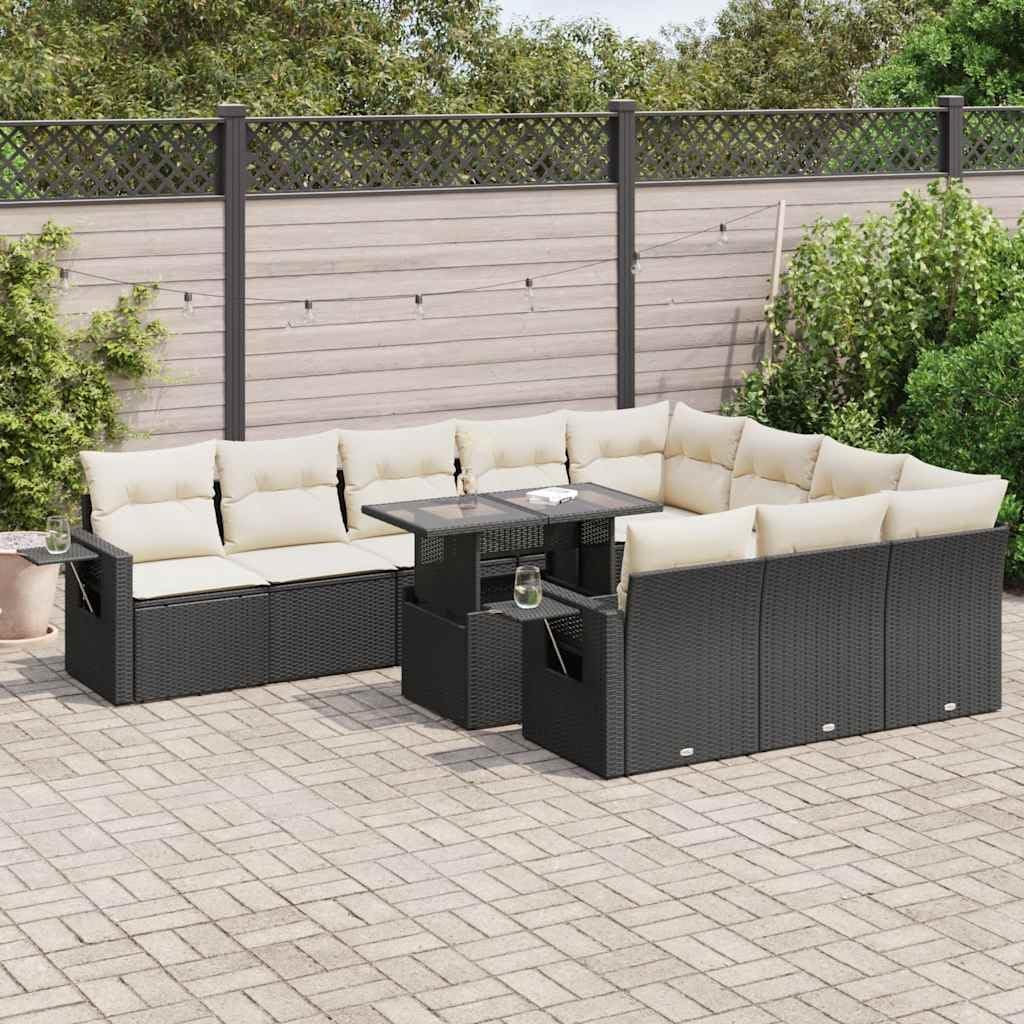 Black Garden Sofa Set with Cream Cushions Adjustable Armrests and Integrated Storage for Outdoor Seating Modern Patio Furniture