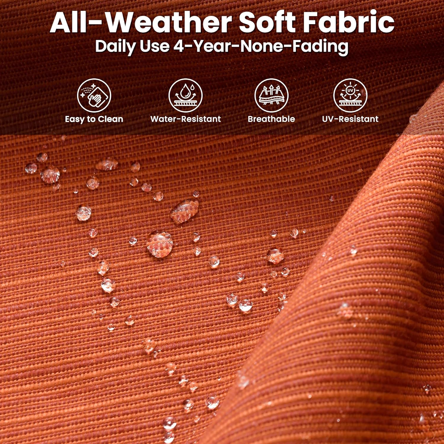 ovios 6-Pieces Patio Furniture Set with 42 Inch Fire Pit Table, Outdoor Wicker Sofa Couch Ottomans Comfy Cushions, High Back Modern Conversation Set, Brown Rattan, Orange Red