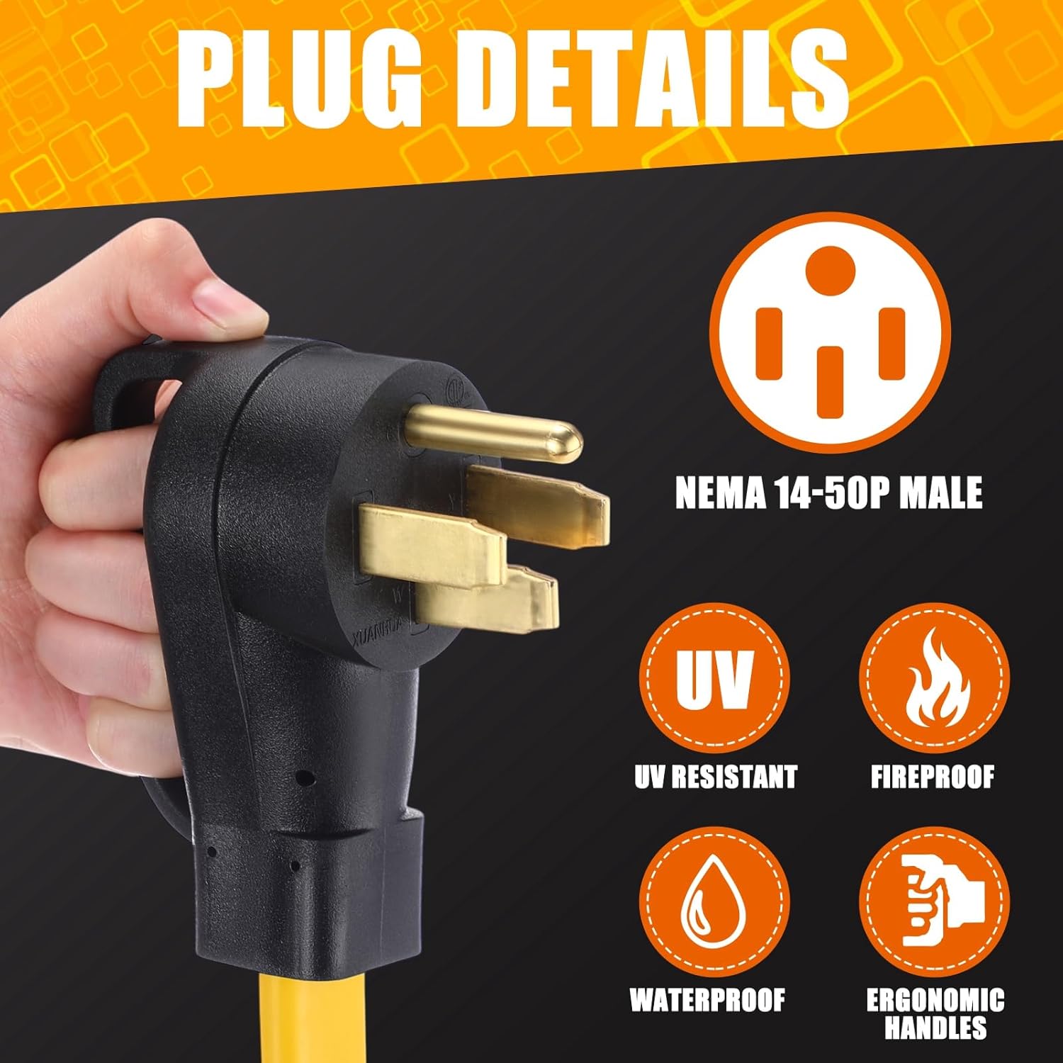 25 ft Flat Rv Generator Adapter Cord Compatible with Nema 14-50p to 4 x 5-20r/5-15r, 50a to 110v 15/20 a Household Outlet Adapter, 4 Prong 10 Gauge Rv Generator Extension Cord, Etl Listed