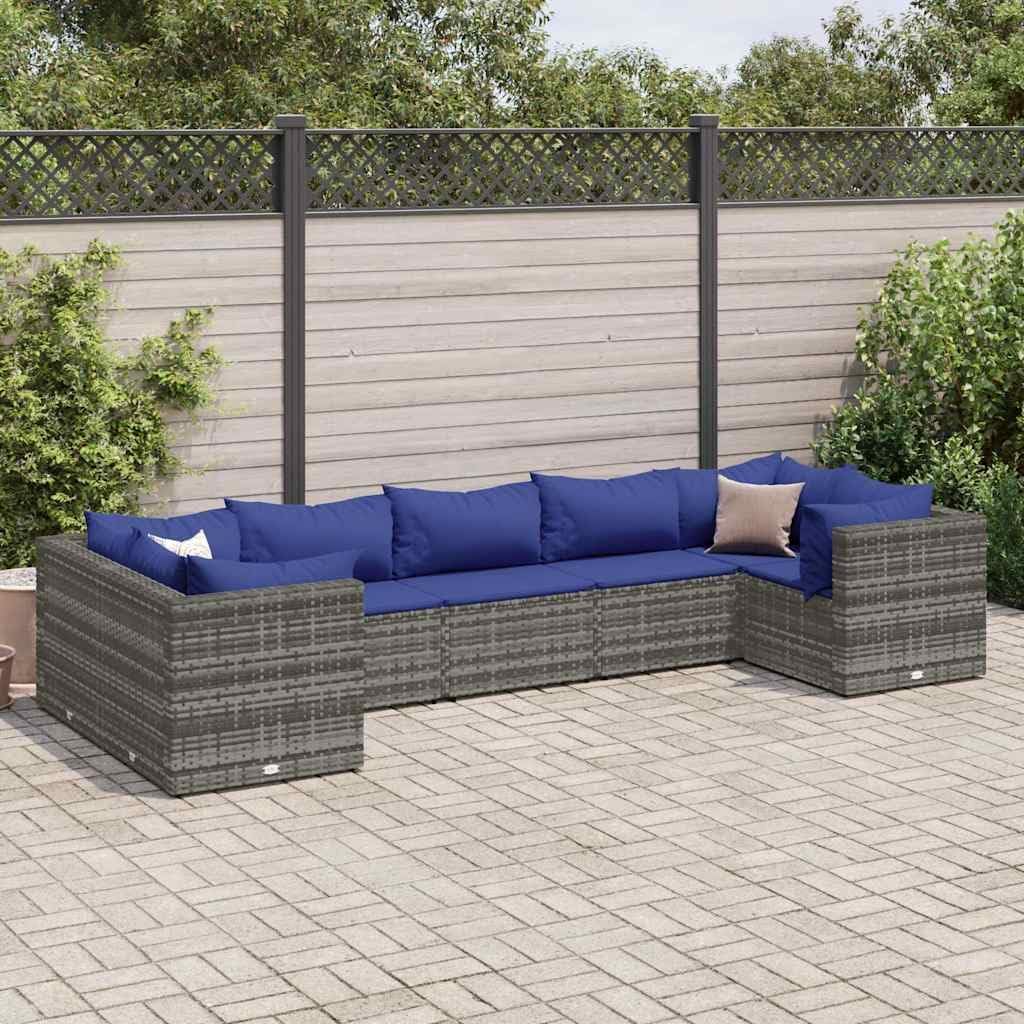 7 Piece Patio Lounge Set with Cushions Gray Poly Rattan, Patio Furniture Sets, Outdoor Furniture
