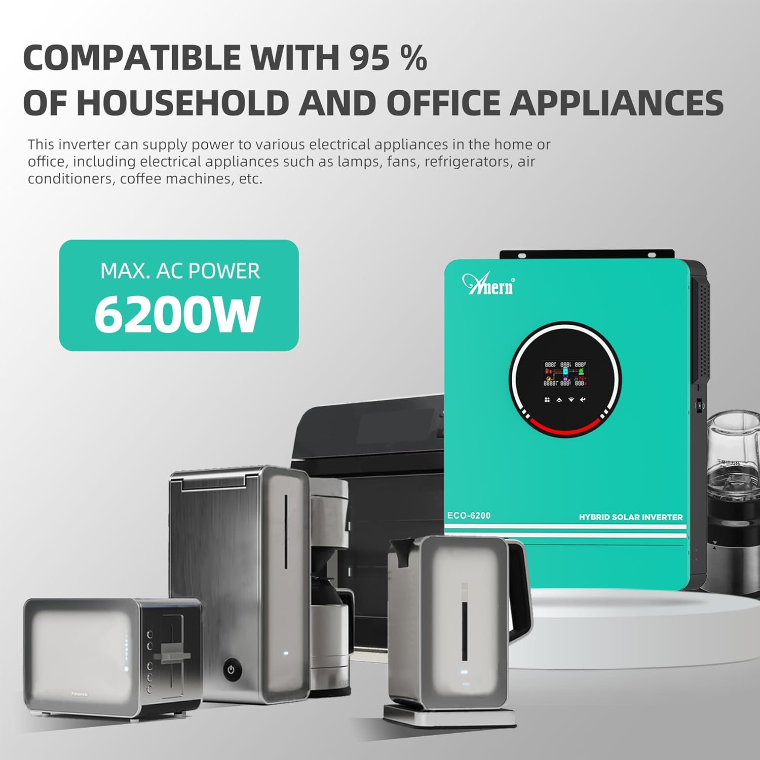 Anern 6200W Hybrid Solar Inverter 48V DC to 220-230VAC, Pure Sine Wave Solar Inverter with 120A MPPT Solar Charge Controller, Fit for 48V Lithium Lead-Acid Gel Battery Off-Grid System