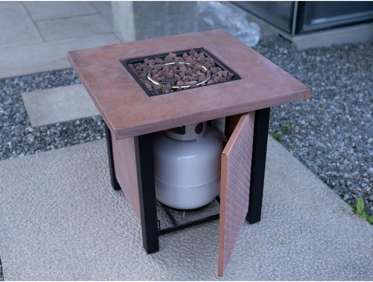 25-inch Square Outdoor Propane Fire Pit Table, 50,000 BTU Dark Pink Rattan Weave Design, High-Temp Resistant Fiberglass & Iron Patio Heater with Cover for Garden, Deck