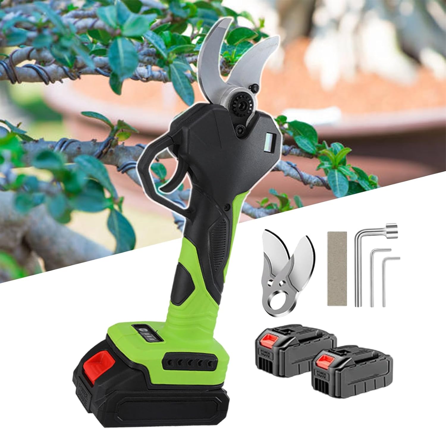 Handheld Pruning Shears, Electric Treetop Shears, 21 V Tree Pruner Electric Pruning Shears, with Backup Battery & Blades, for Shrubs, Fruit Trees Within 35 Mm Diameter