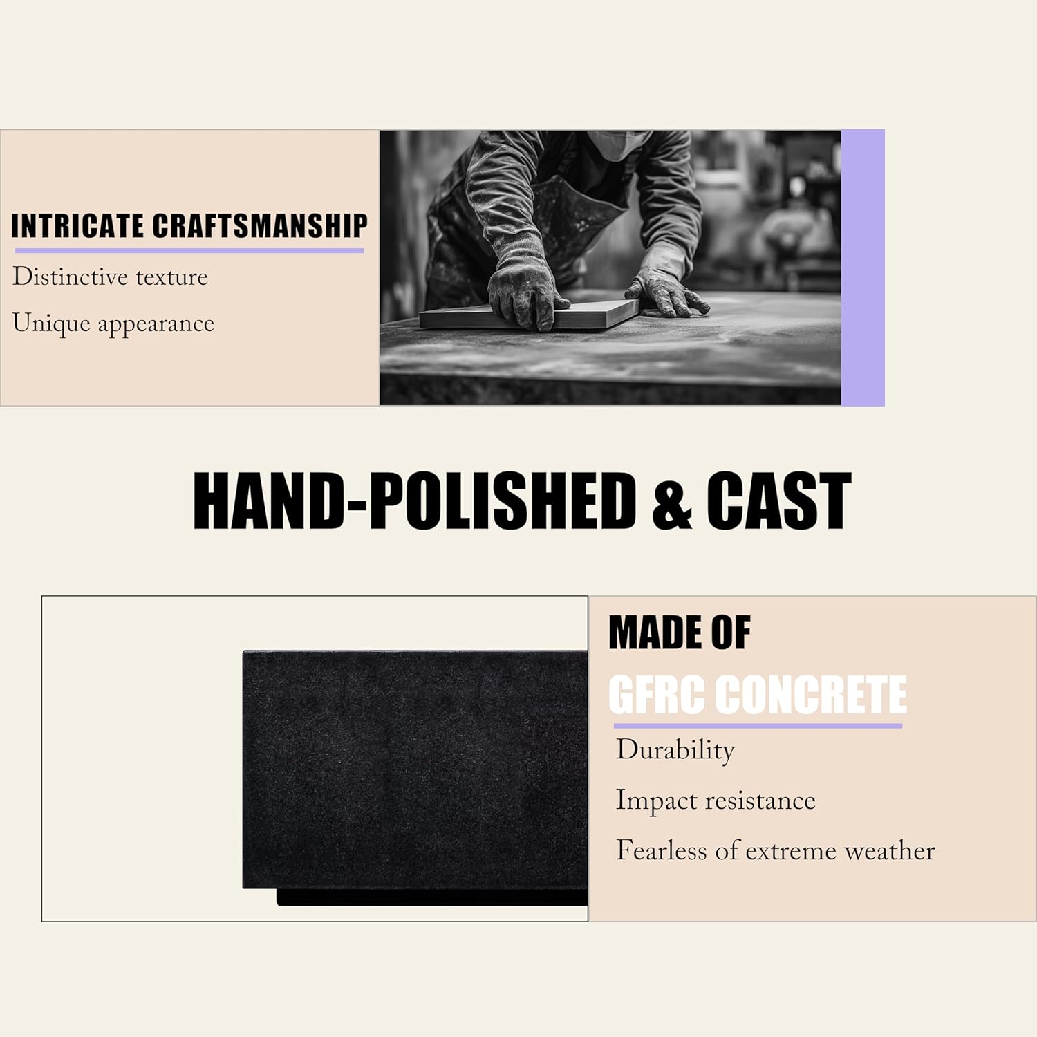 EXPLUX Outdoor Propane Gas Fire Pit Table 65,000 BTU 52-inch Concrete(GFRC) Rectangle Fire Pit for Outside Patio with 304 Stainless Steel Burner,Wind Guard,Crystal Blue Fire Glass,Rain Cover,Black