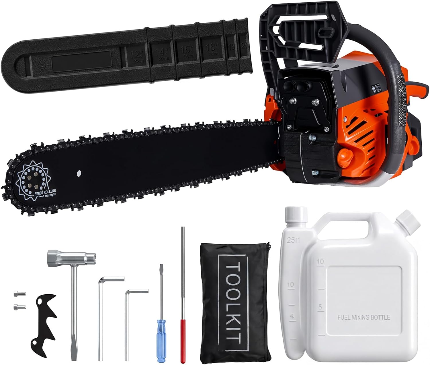 58CC Gas Powered Chainsaw, 3.4-HP, 2-Stroke Engine with Quick Start & Ergonomic Non-Slip Handle for Wood Cutting, Tree Pruning and Land Clearing, Orange