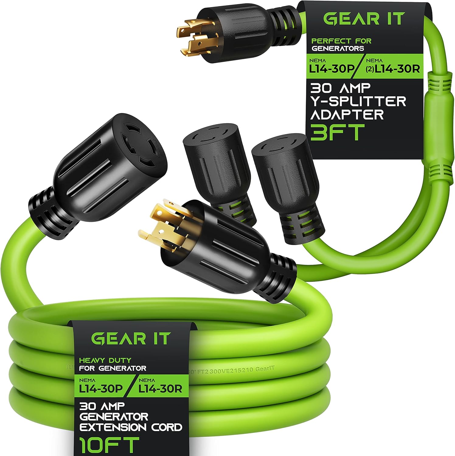 GearIT 30A Generator Cord (10ft) and 30A Y Splitter (3ft)