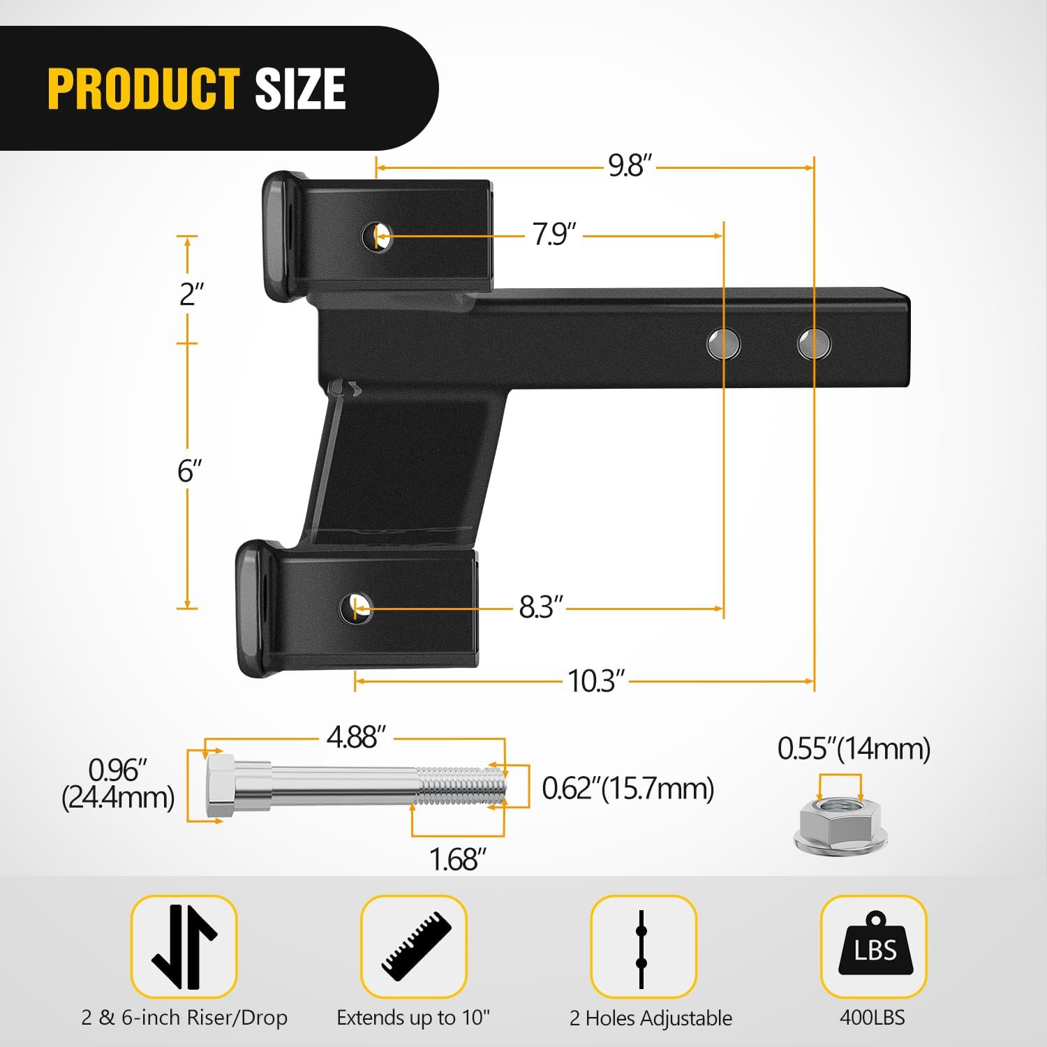 Nilight Trailer Dual Hitch Extender for 2 Inch Receiver with 2