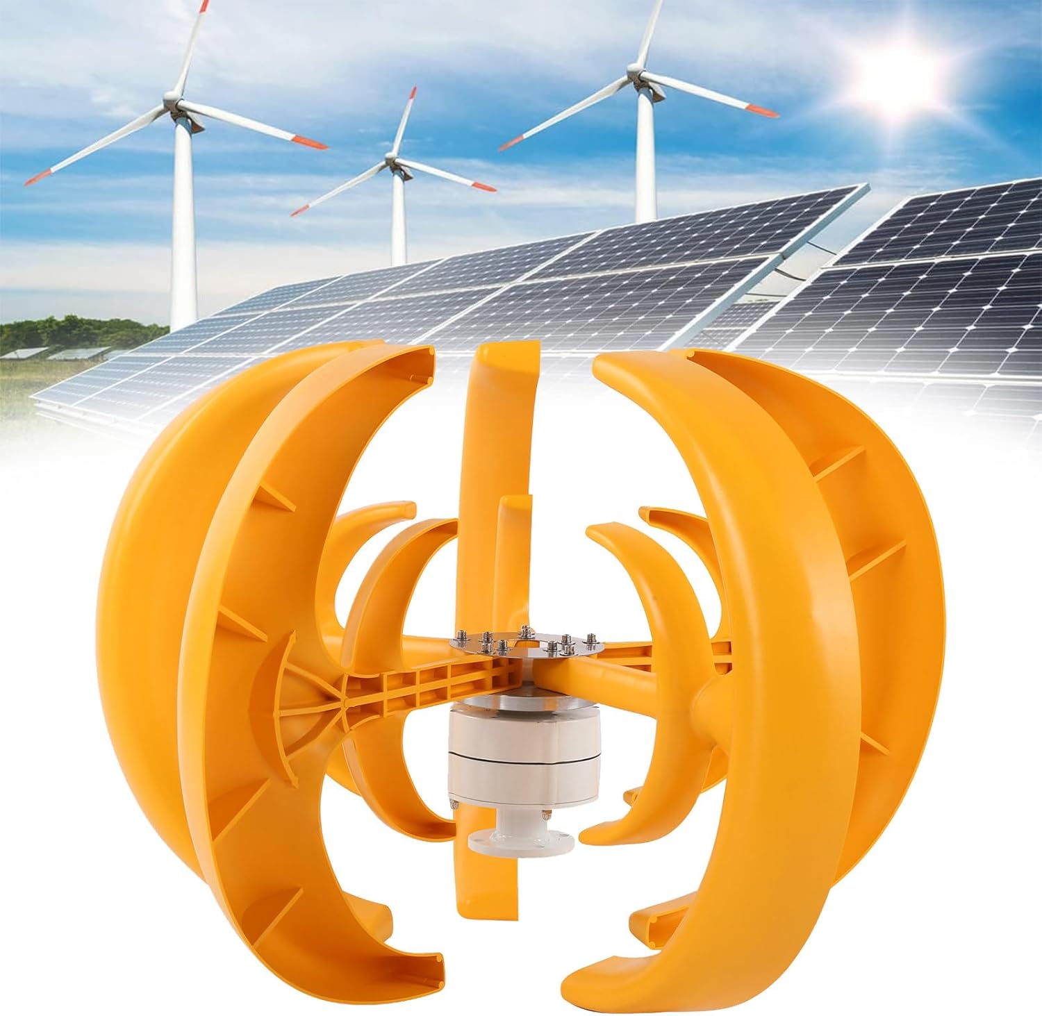 100W Wind Turbine Generator with Controller, Boats Terraces Vertical Wind Generator 12V 24V, 5 Blades Low Rpm Windmill Generator for Home Use,Yellow-12V