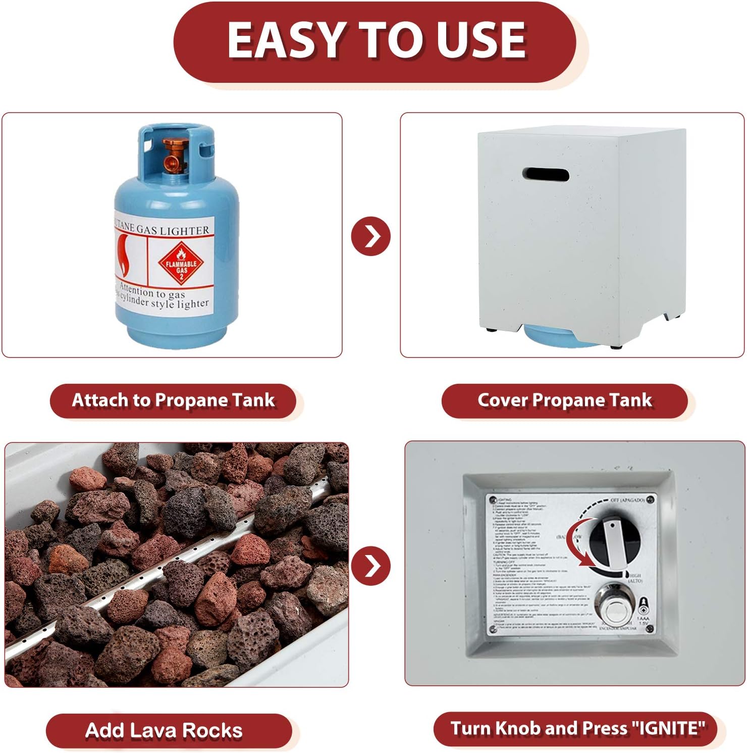 ECOTOUGE 2-Piece 56Inch Outdoor Propane Fire Pit Table Set with 20 Gallon Gas Tank Side Table, 50,000 BTU Rectangular Concrete Fire Pit, w/Weather Rust-Resistant Cover, Outdoor Furniture