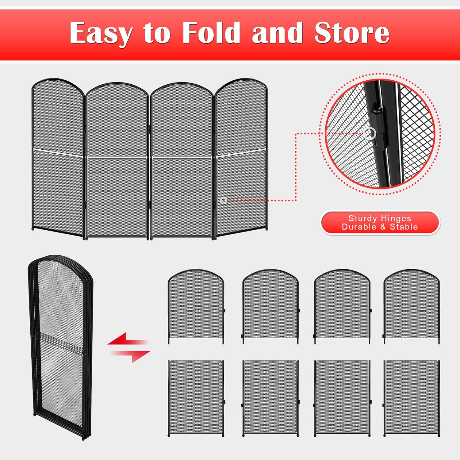 Black Fire Spark Guard Cover Decorative 4 Panel Foldable Fireplace Screen Stand for Home Indoor Fireplace - Protective Cover Guard for Fire Safety ()