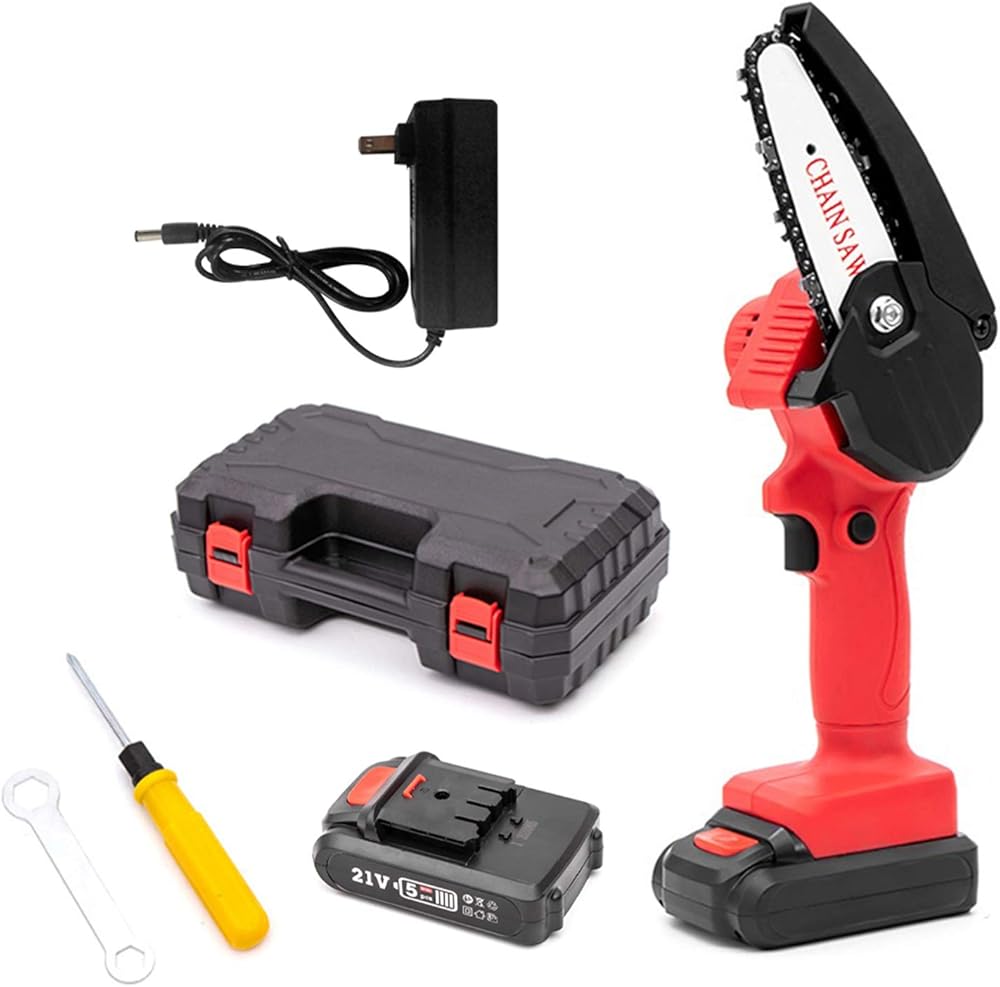 110V Reable Handheld Portable Electric Pruning Saw Cordless Mini Chainsaw Small Wood Splitting Chainsaw One-Handed Pruning Power Chain Saw with 2pcs Lithium Battery & Storage Case for