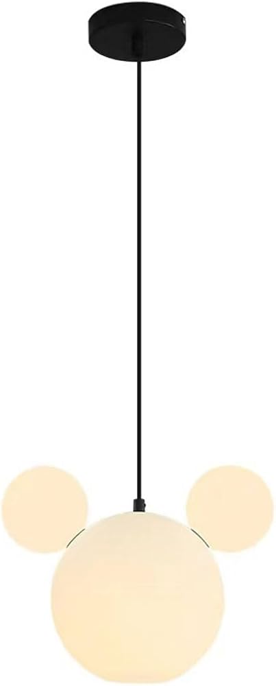 Big Head Milky White Mickey Chandelier, Children's Bedroom Dining Room Living Room Pendant Lightled, LEDE26 Three-colour Light Source Hanging Lamp, Modern Minimalist Lighting Fixtures, Diameter 30 Cm