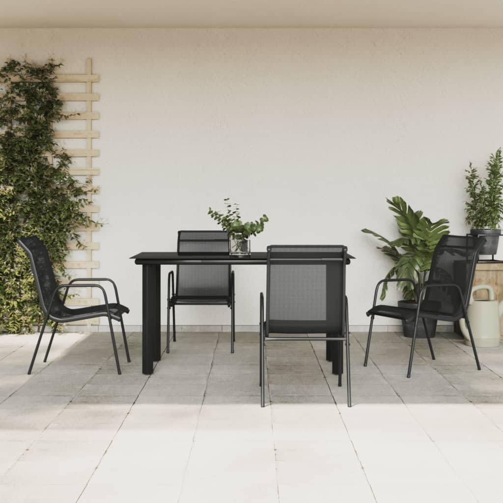 5 Piece Patio Dining Set Black Steel and Textilene Garden Furniture