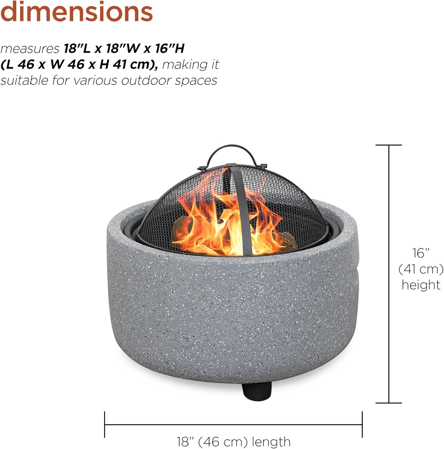 Alpine Corporation QFC334 Contemporary Gray Woodburning Firepit with Lid & Wood Poker, Decor for Patio & Deck, 16