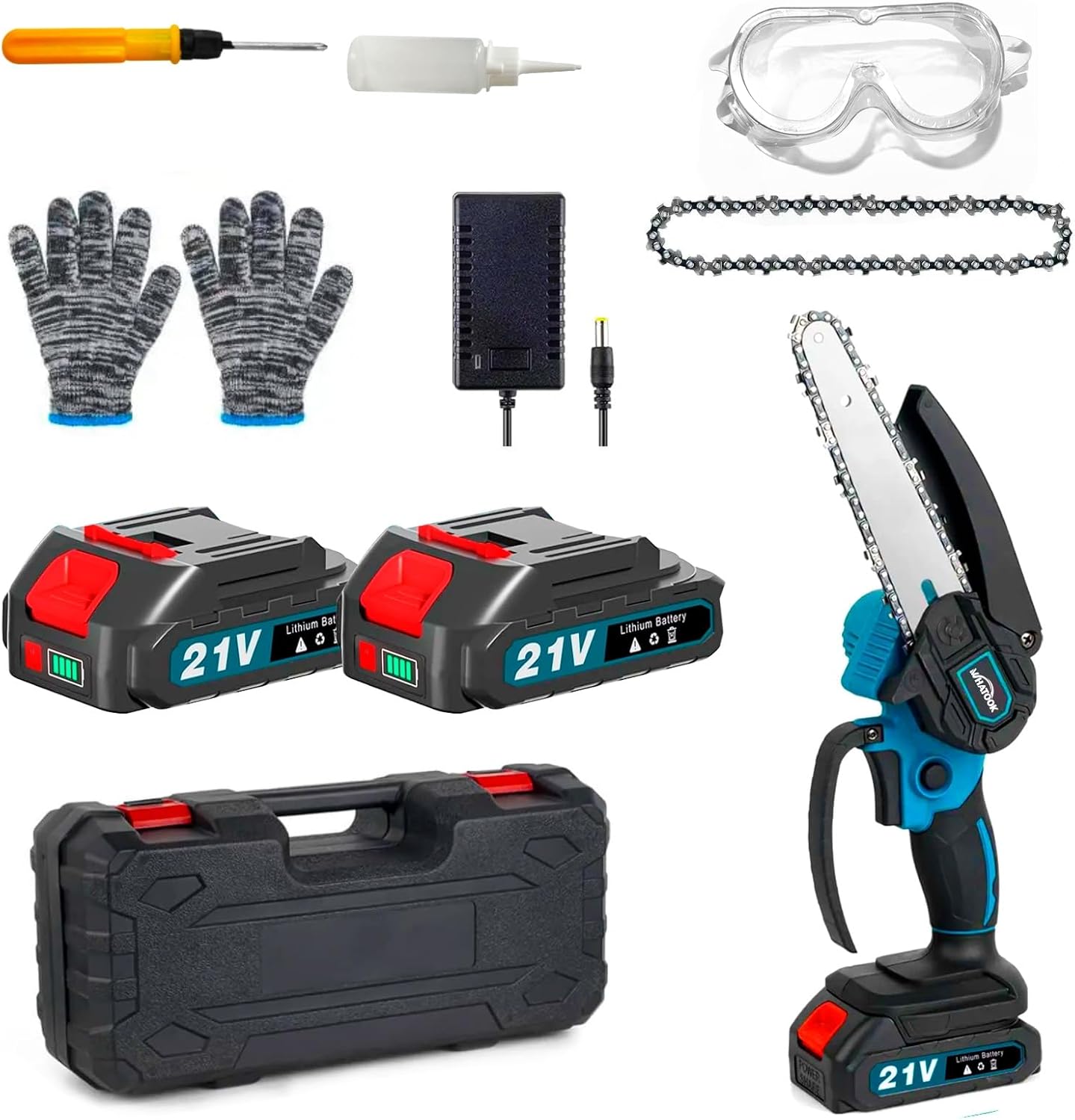 Mini portable 6-inch battery chainsaw with 2x2.0Ah batteries and double chain, powerful motor drive, perfect for tree pruning and branch cutting tasks