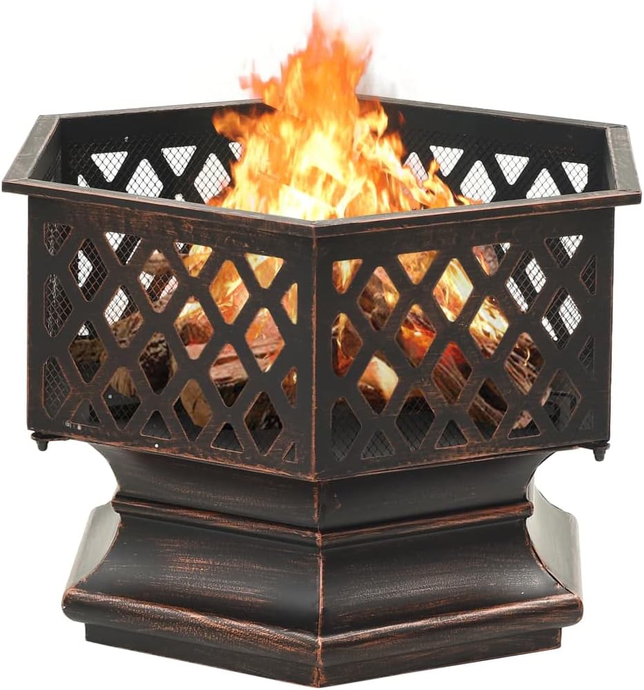 Outdoor Fire Pits,Bonfire Pit,Camping Fire Pit,Rustic Fire Pit,with Spark Screen,Log Grate,Pokerwith Poker for Outside Garden Bonfire Party and Patio 24.4x21.3 x22 Steel
