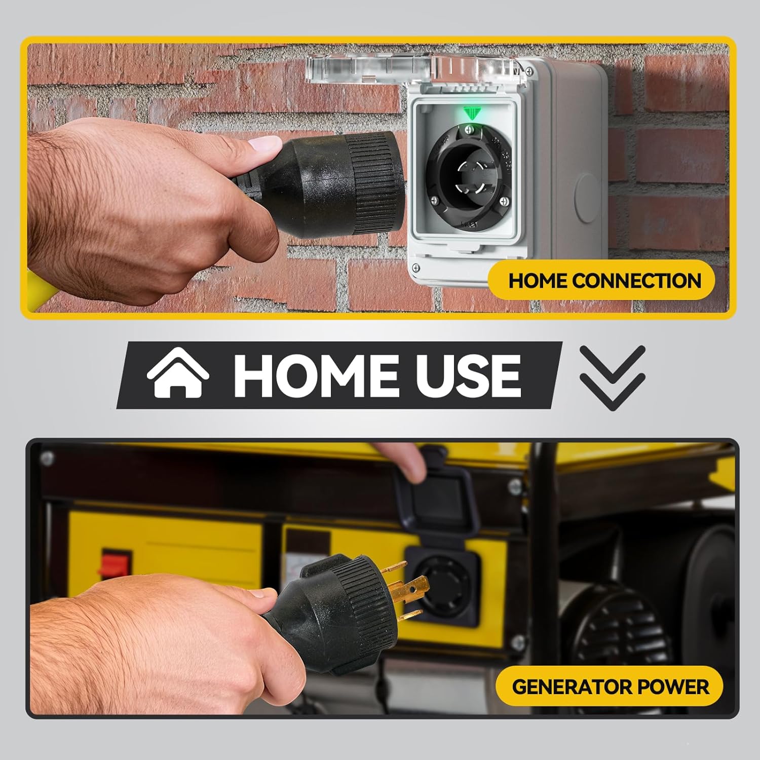 ELEGRP 30 Amp Generator Extension Cord 50 Feet, 4-Prong NEMA L14-30P to L14-30R, 120/250V Up to 7500W, SJTW 10AWG/4C Locking Power Cord for Portable Generators, Home Backup, UL Standard Compliant