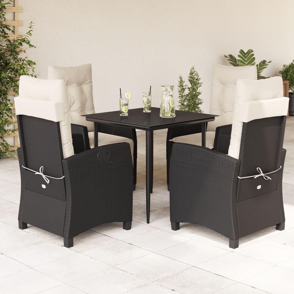 5 Piece Patio Dining Set with Cushions Black Poly Rattan Garden Furniture
