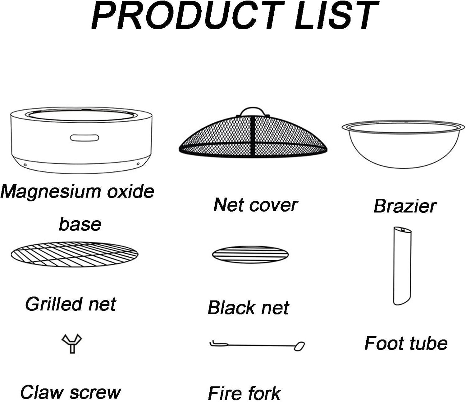 Garden Fire Pit Grill Bowl Grill Barbecue Rack Fire Pit Outdoor fire Pit Bowl, Garden Wood fire Pit with Spark Screen, Log Grate, Poker