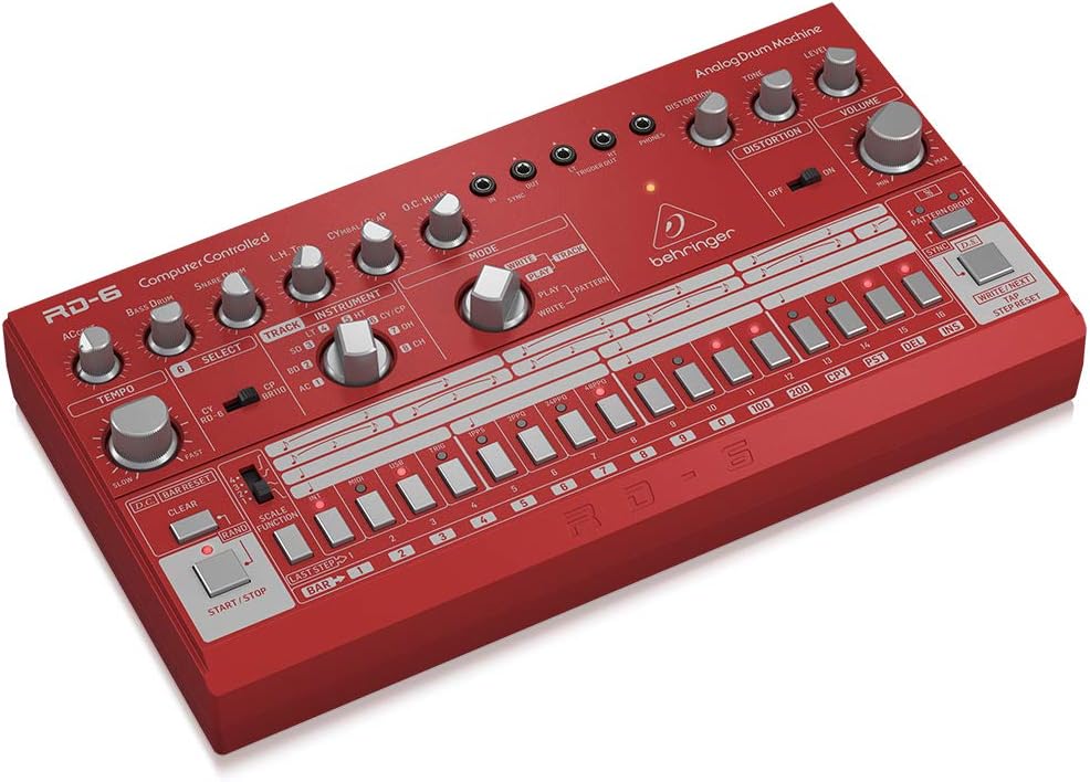 Behringer RHYTHM DESIGNER RD-6-RD Analog Drum Machine with 8 Drum Sounds, 64 Step Sequencer and Distortion Effects