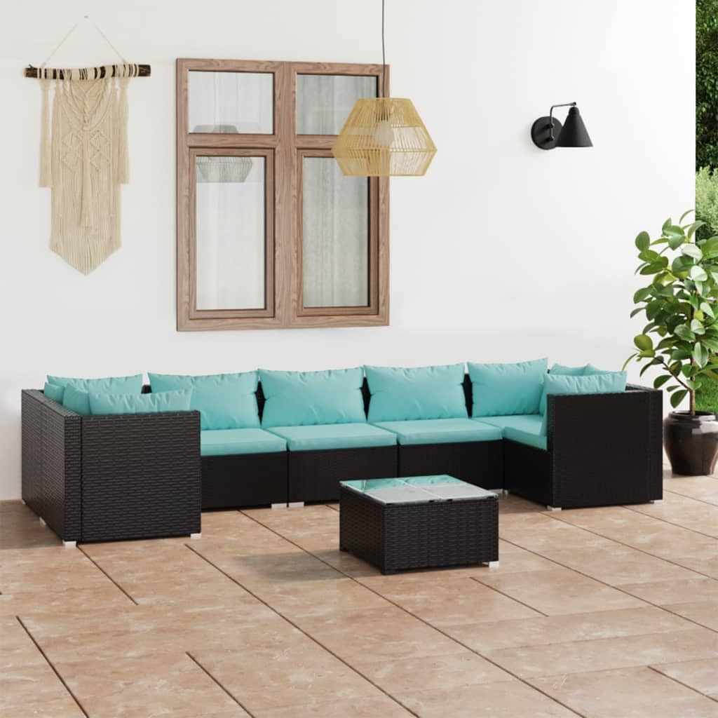 8 Piece Patio Lounge Set with Cushions Poly Rattan Black,Premium Patio Lounge Set: Cozy and Versatile Comfort for Outdoor Relaxation Patio Furniture, Outdoor Furniture Sets