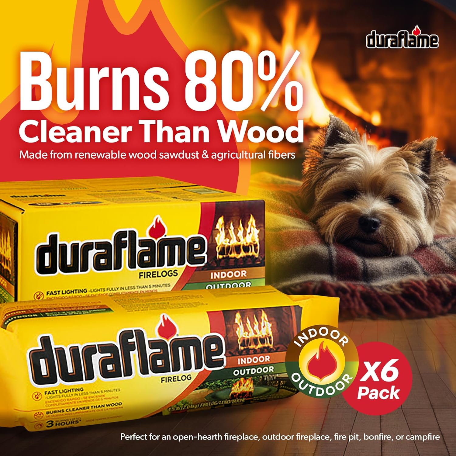 Duraflame 4.5 Pound 3 Hour Long Burn Time Indoor Outdoor Quick Light Fire Log for Camping, Firepits, Bonfires, and Fireplaces (18 Pack), Neutral