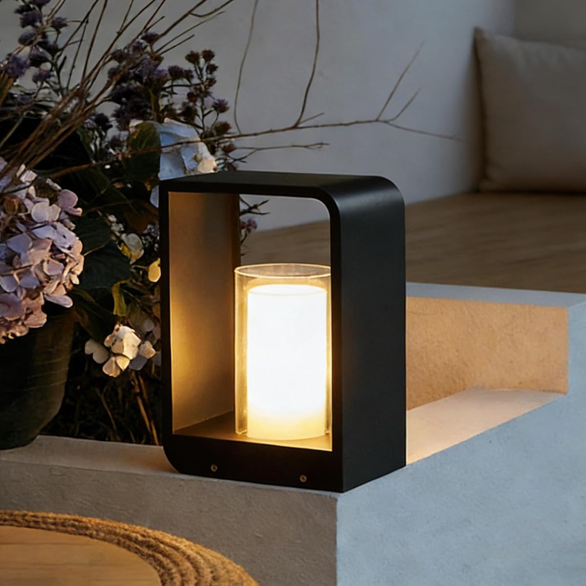 MIXL-Small Outdoor Solar Light,Waterproof Black Floor Lantern,Decorative Solar Garden Light,Modern Outdoor Lamp Suit for Driveway Yard Patio and Poolside