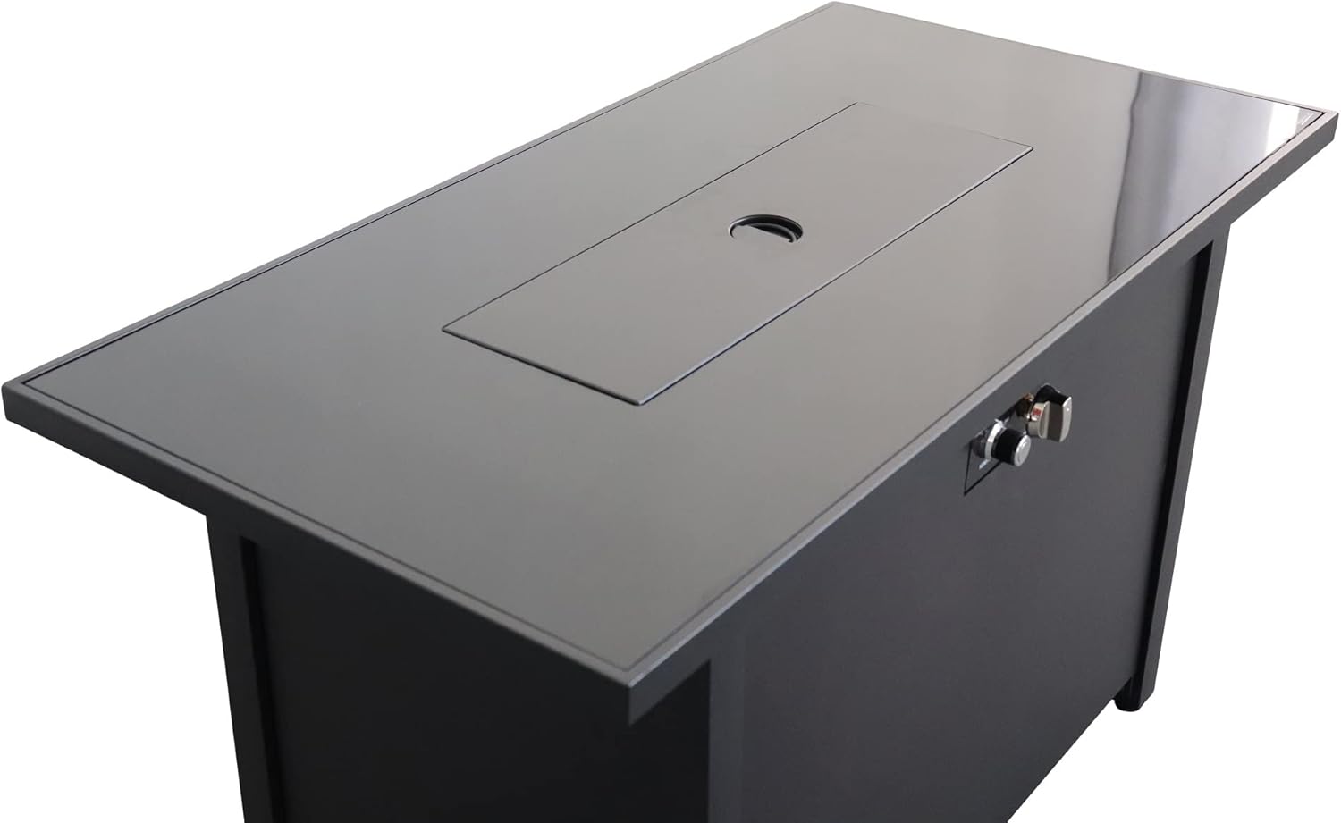 Kaimei 43 Inch Rectangular Propane Fire Pit Table, Outdoor Smokeless Fire Pit, Black Steel Fire Pit with Lava Rocks 50,000 BTU Heat Output for Backyard Patio