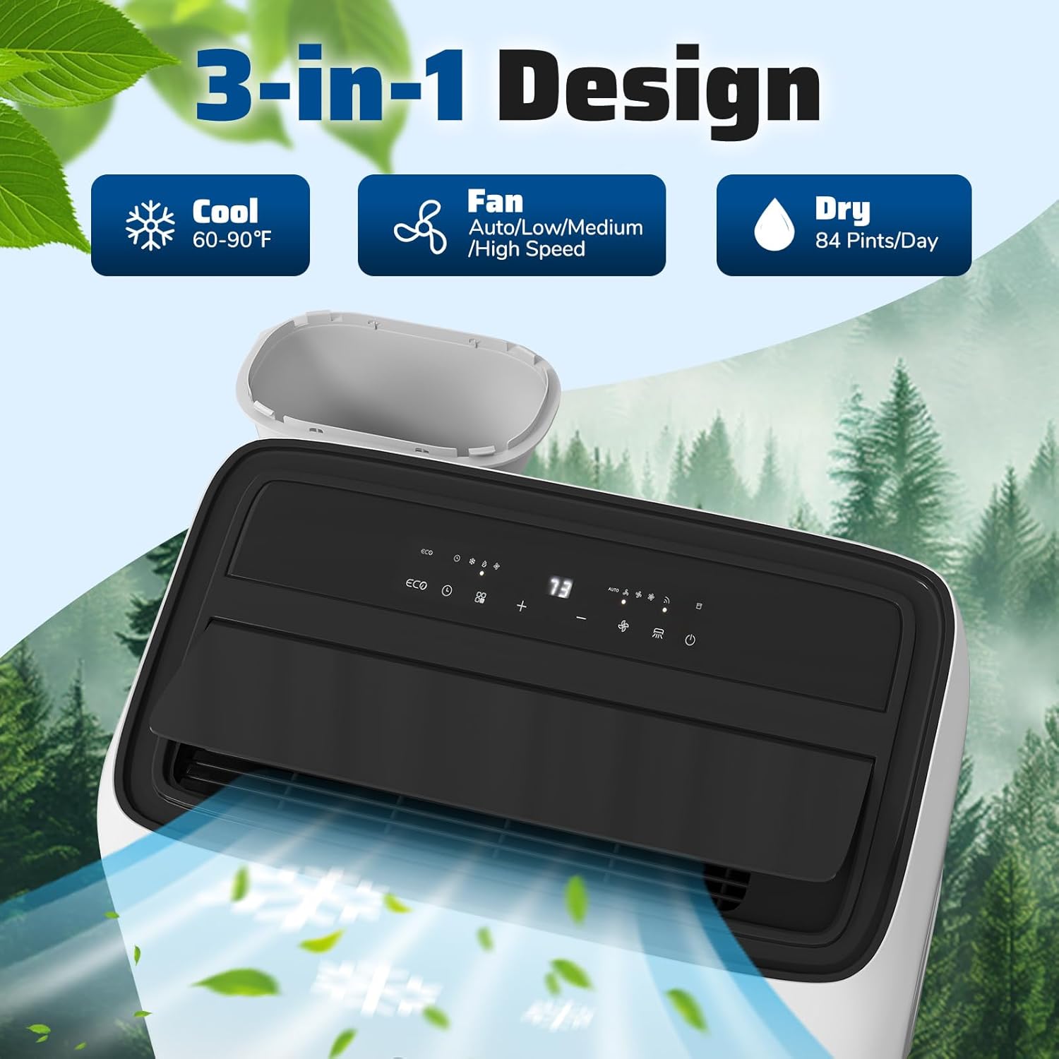 COSTWAY 14000 BTU Inverter Portable Air Conditioner, 3 in 1 Wifi Enabled Energy-saving AC Unit w/Fan & Dehumidifier for 650 Sq. Ft Rooms, Sleep Mode, 24H Timer, Remote Control & Window Kit (14000 BTU)