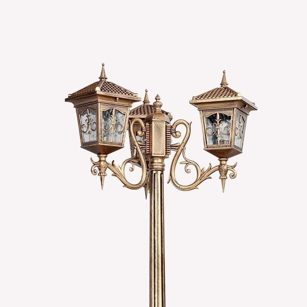 3 Lights Traditional Outdoor Lights Waterproof Glass Lights Antique Bronze Landscape Lighting High Pole Post Lights(Brass,320cm)