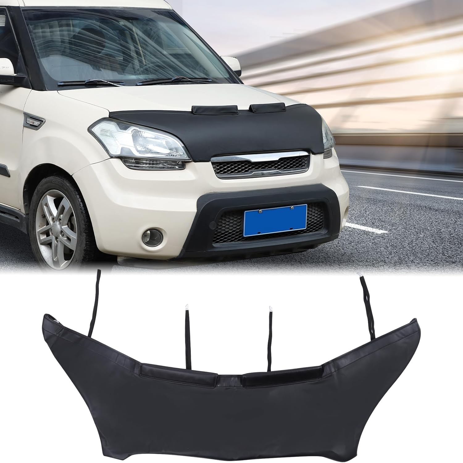 Aunginsy Car Hood Protector Bra Compatible with Kia Soul 2009-2013 Auto Front Engine Hood Cover Black Leather Protector Cover Half Hood Bonnet Bra Front Car Cover Mask Hood Shield Exterior Accessories
