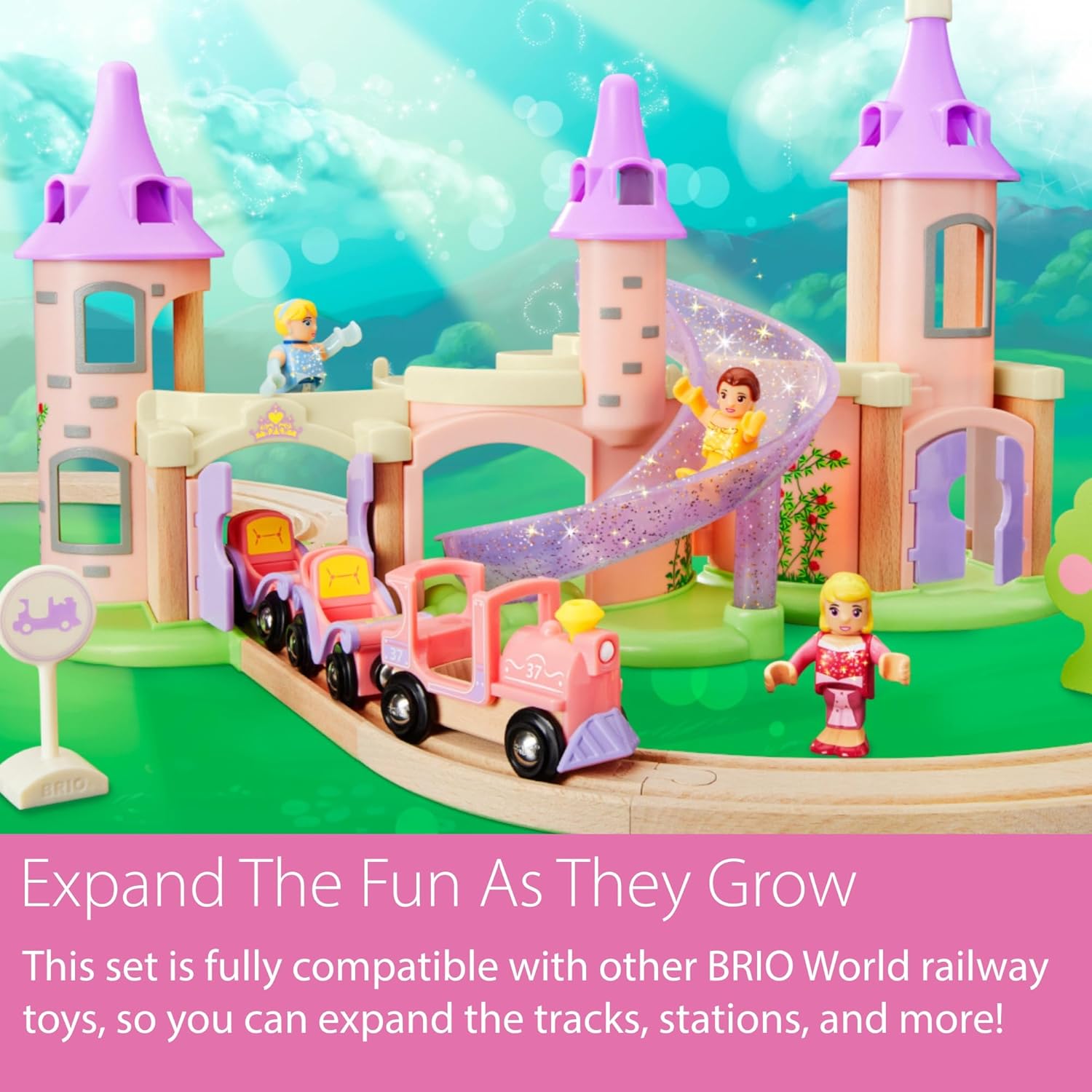BRIO World Disney Princess Castle Set - 18-Piece FSC-Certified Wood Train Set and Accessories - Includes Moveable Classic Disney Princess Figurines, Castle, Tracks & More - Kids Ages 3 & Up