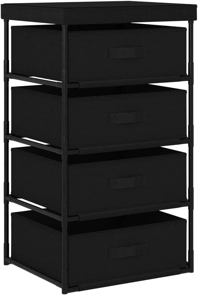 Storage Rack with 4 Fabric Baskets Steel Black Storage Cabinet Outdoor Furniture Storage shed Suitable for Gardens, patios and Poolside.