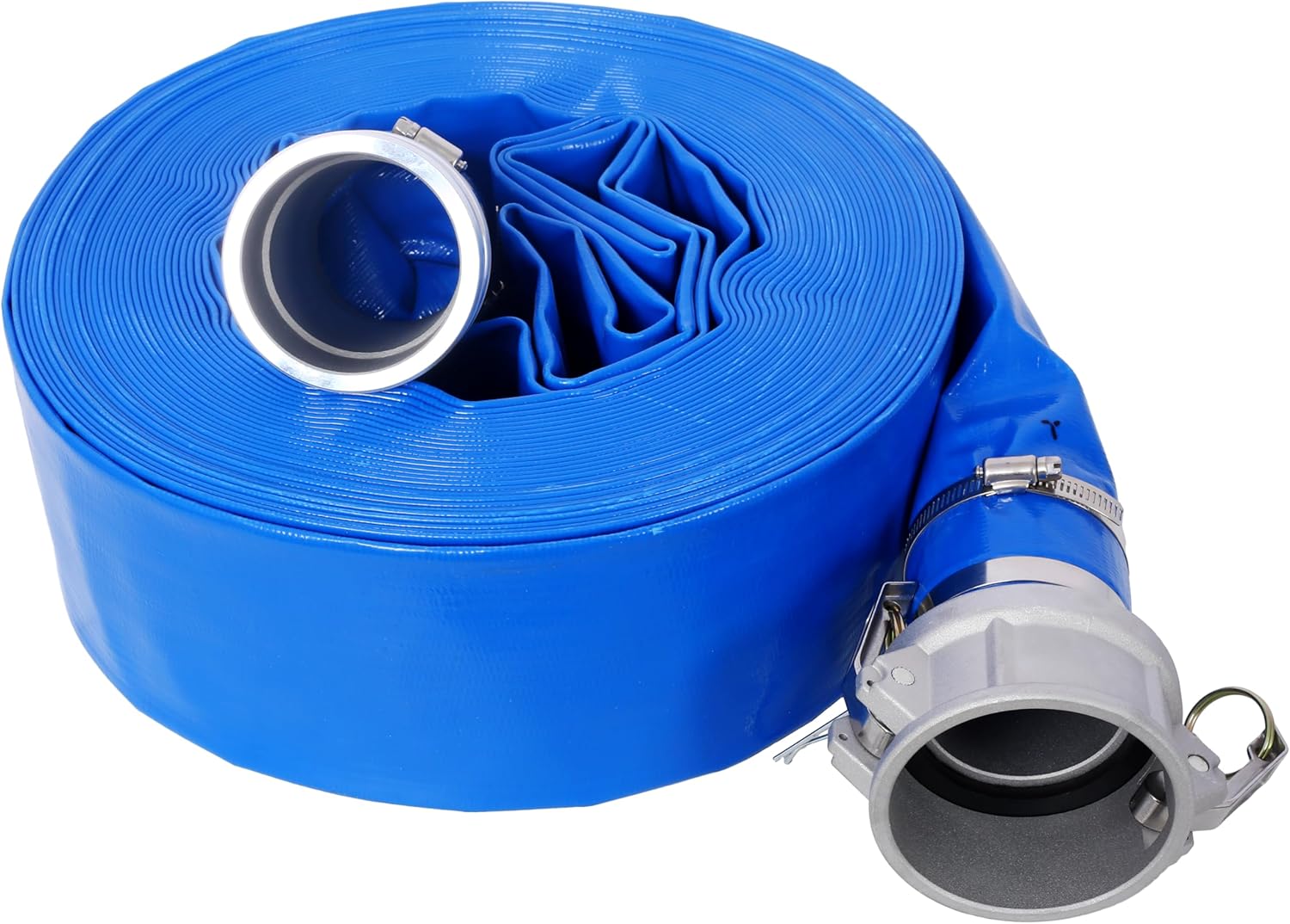 4'x1'00ft Heavy Duty Blue Pvc Pool Backwash Hose With Aluminum Camlock Fittings – Reinforced Lay Flat Discharge Hose For Swimming Pools, Drainage & Cleaning