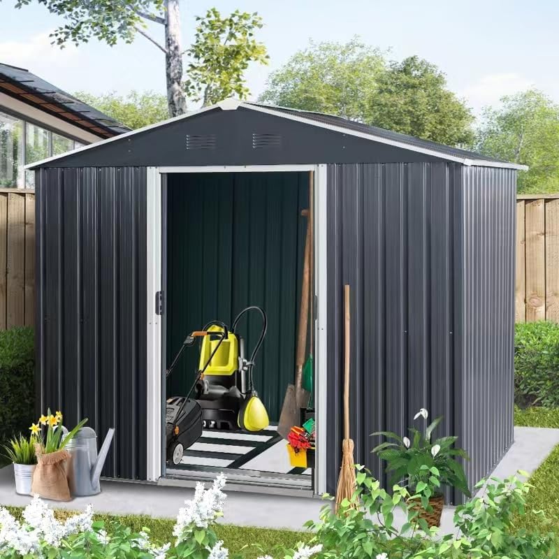8X6FT Outdoor Metal Storage Shed, Garden Tool House for Patio, Backyard, Lawn (Black)