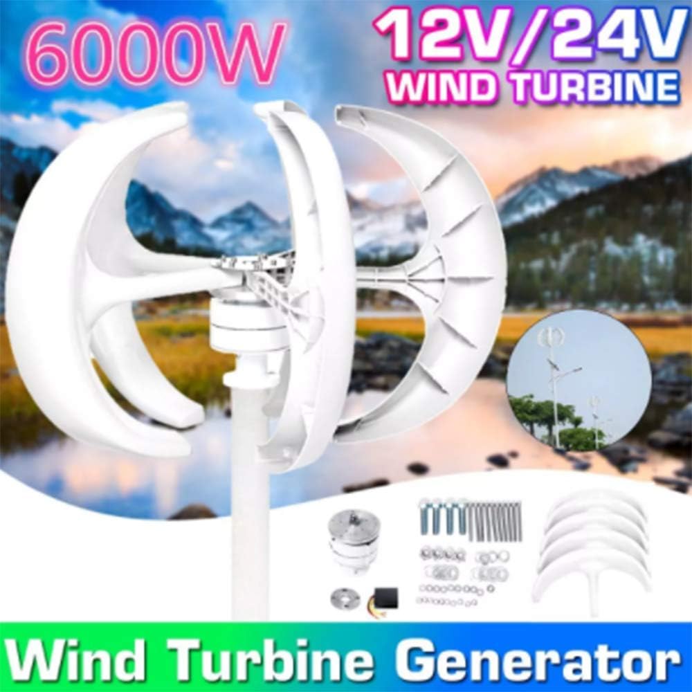 6000W Generator Lantern Vertical Axis Wind Turbines 12V 24V 5 Blades Motor Kit for Home Hybrids Streetlight Use Electromagnetic,12v