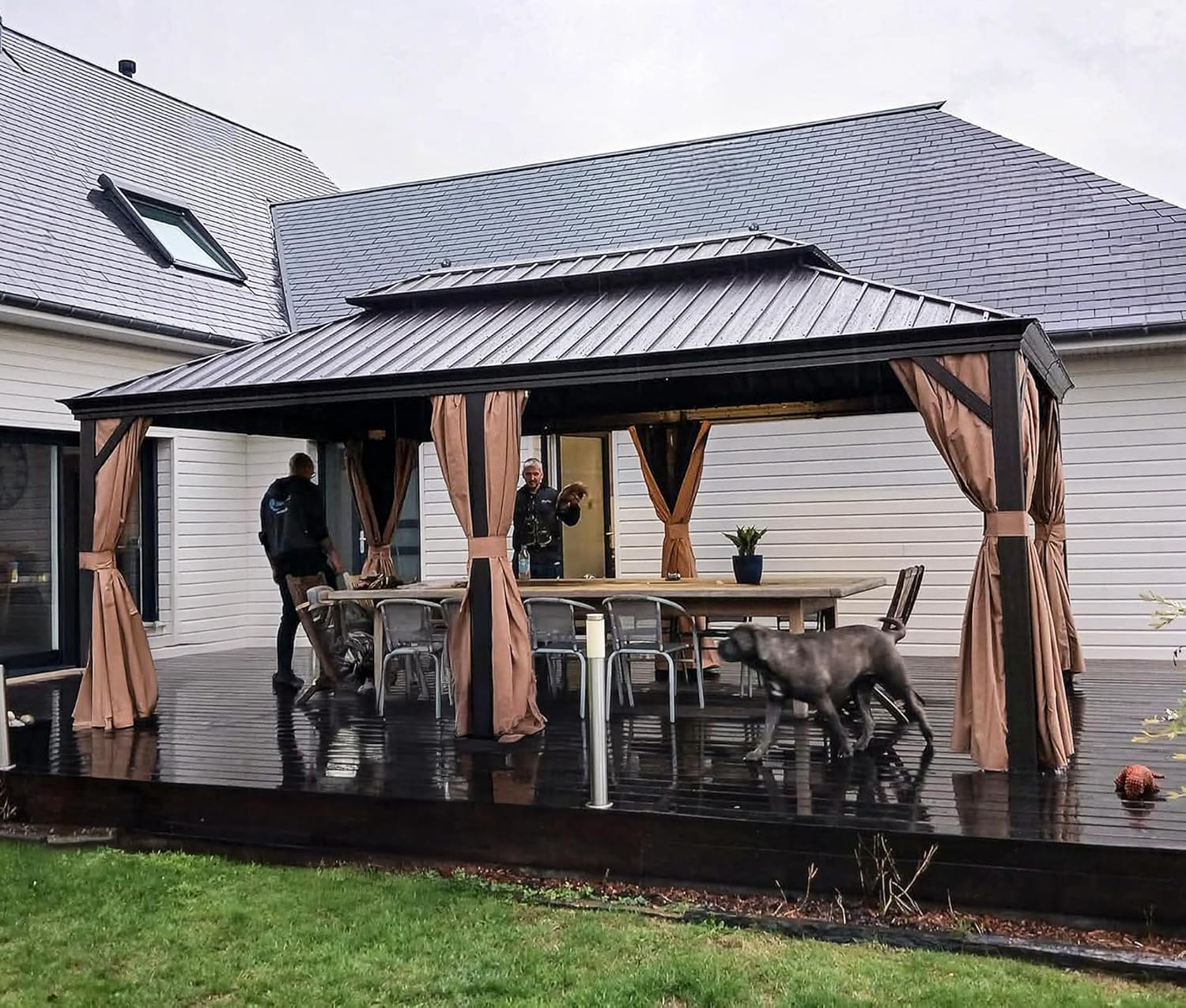 PURPLE LEAF Hardtop Gazebo 12' X 20' Outdoor Galvanized Steel Roof Backyard Canopy with Netting and Curtains Deck Garden Outside Heavy Duty Hot Tub Patio Pavilion