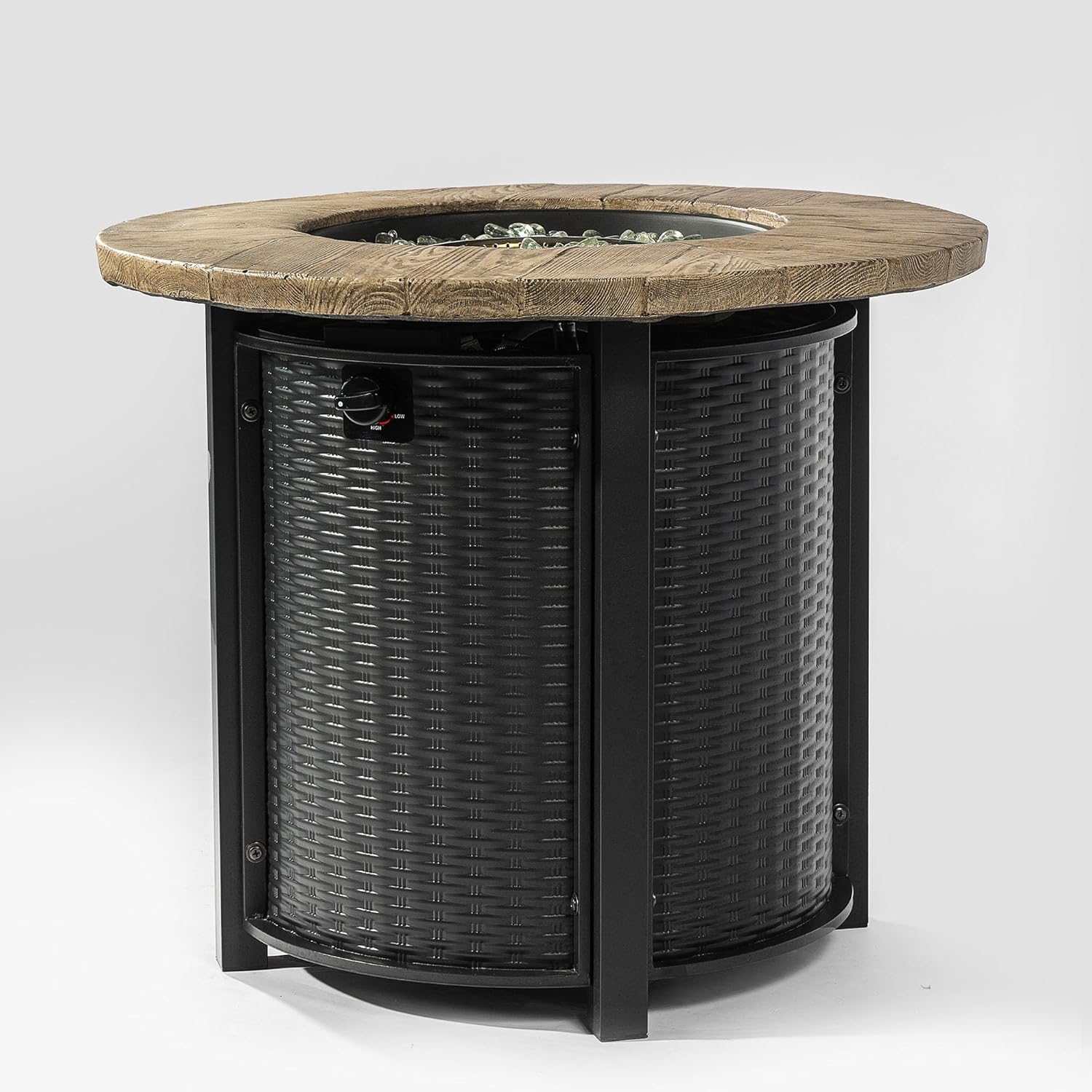 30 Inches Round Black Propane Fire Pit Table with Lava Rocks – Outdoor/Indoor Heating for Patio, Deck, Living Room (1 Doors)