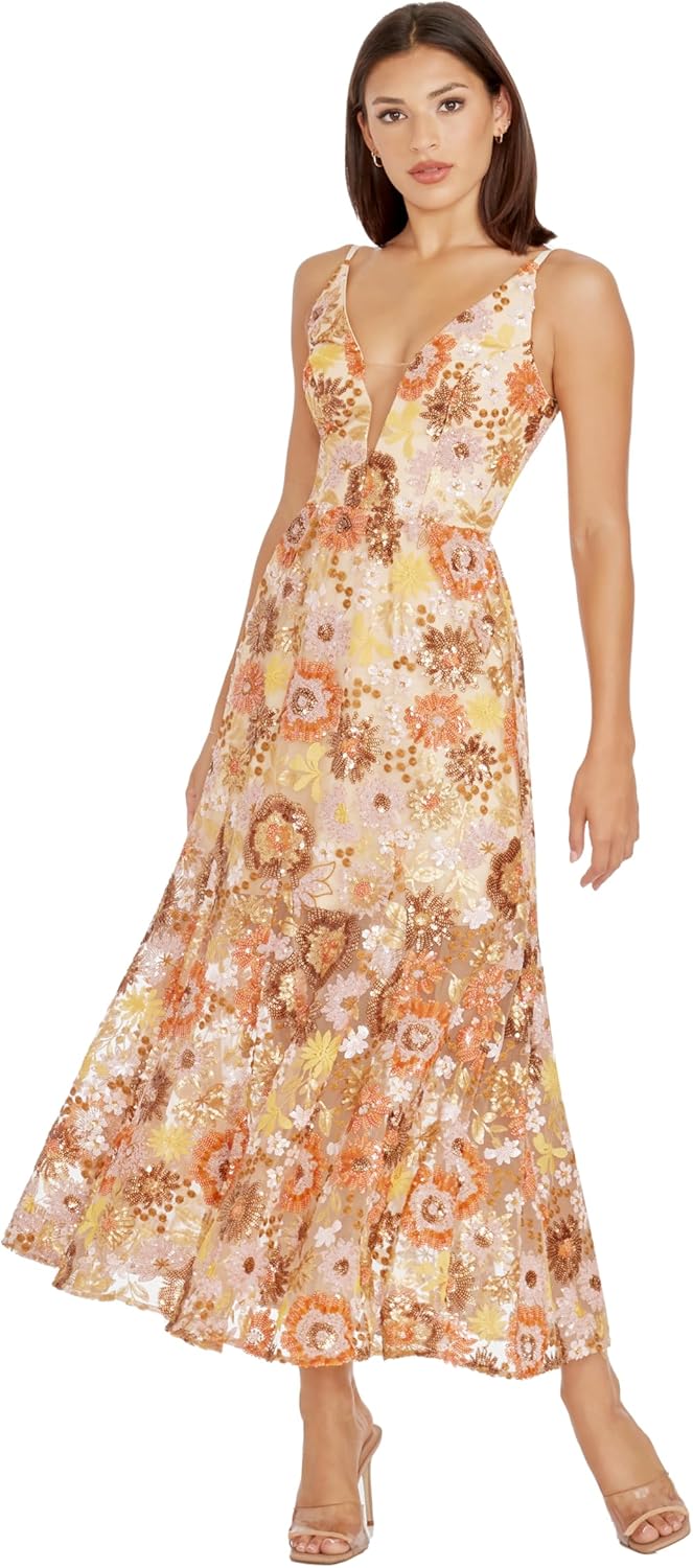 Dress The Population Womens Sierra Fit and Flare Midi Dress