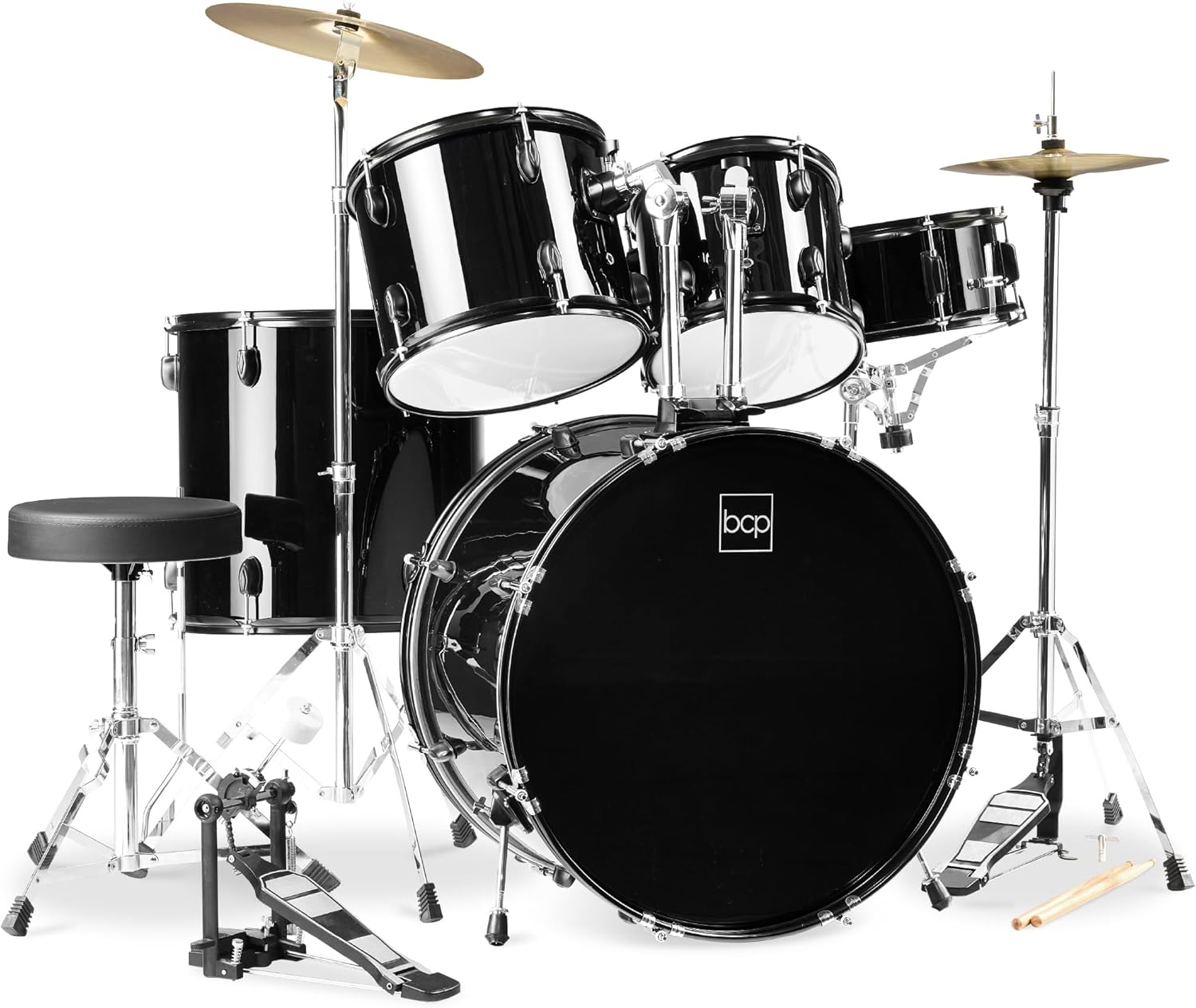 Best Choice Products 5-Piece Full Size Complete Adult Drum Set w/Cymbal Stands, Stool, Drum Pedal, Sticks, Floor Tom - Black